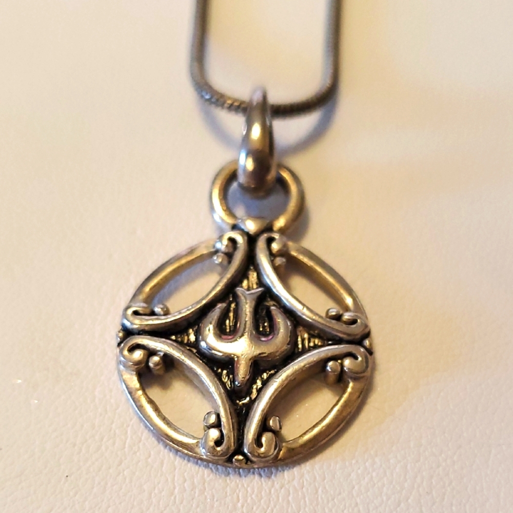 Silvertone Trident Pendant Necklace #4700